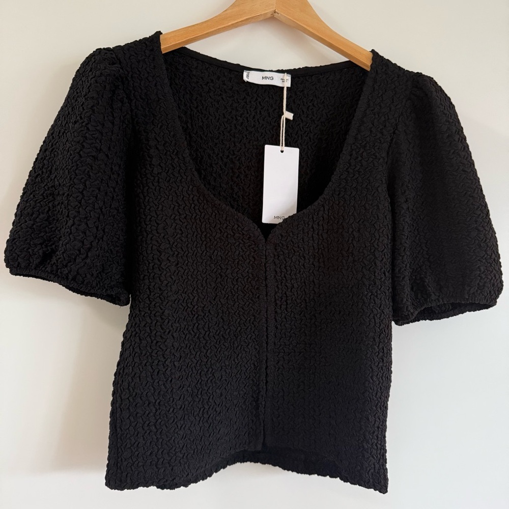 Mango Black Textured Blouse